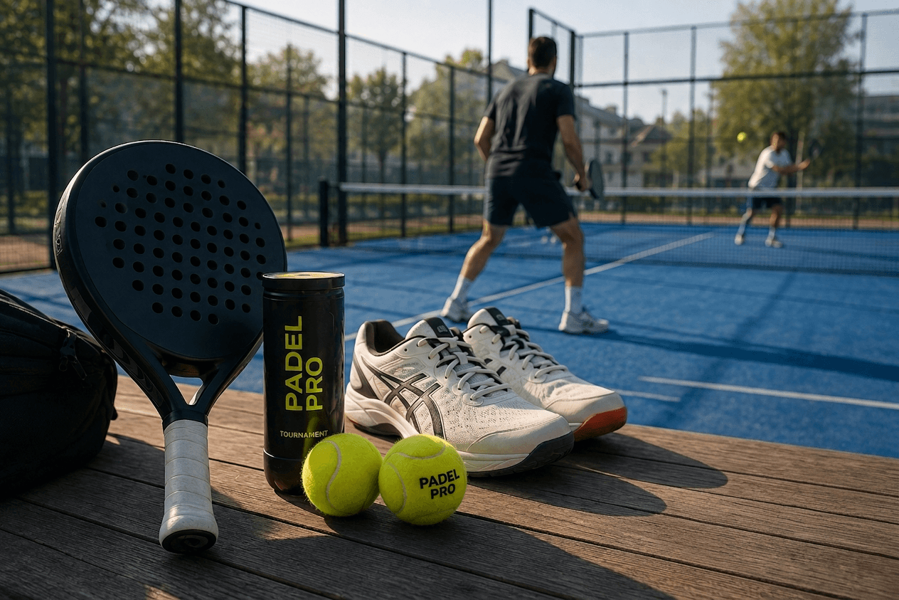 Padel-Ausrüstung und Court als Symbolbild für die Kostenübersicht