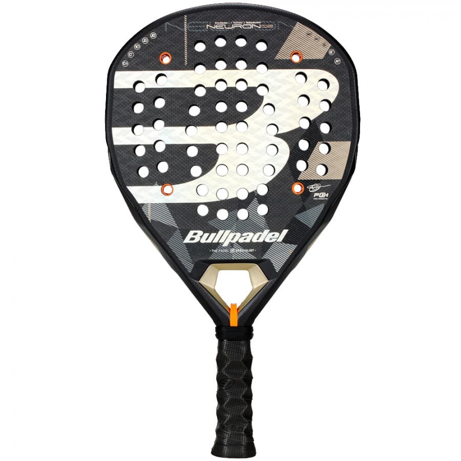 Bullpadel Neuron 02 2026 Padel-Schläger in Schwarz und Beige mit orangefarbenen Akzenten