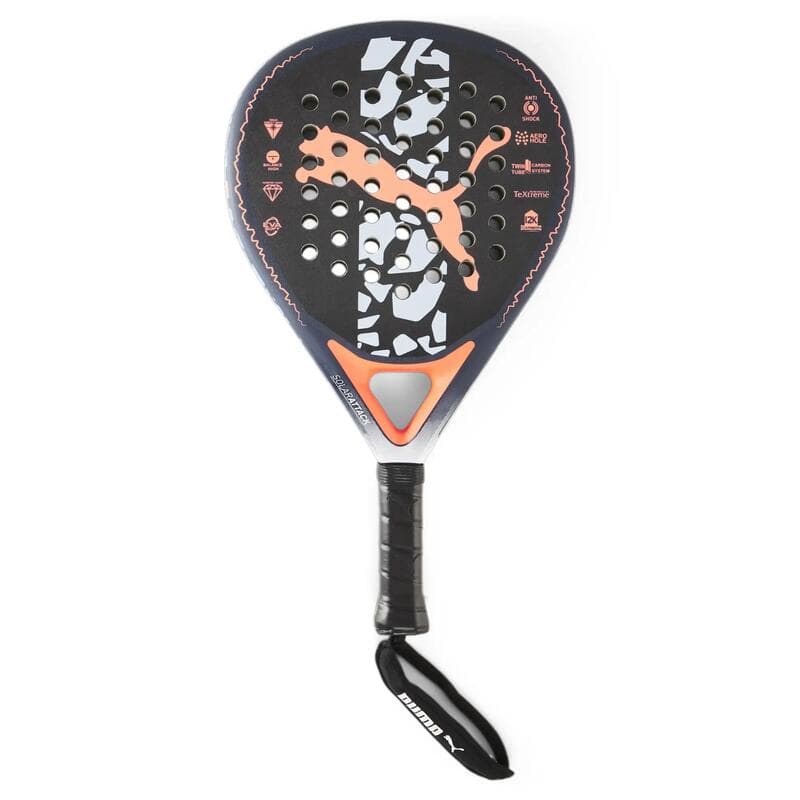 PUMA SolarATTACK PWR Padel-Schläger in Navy mit orangefarbenem PUMA-Logo