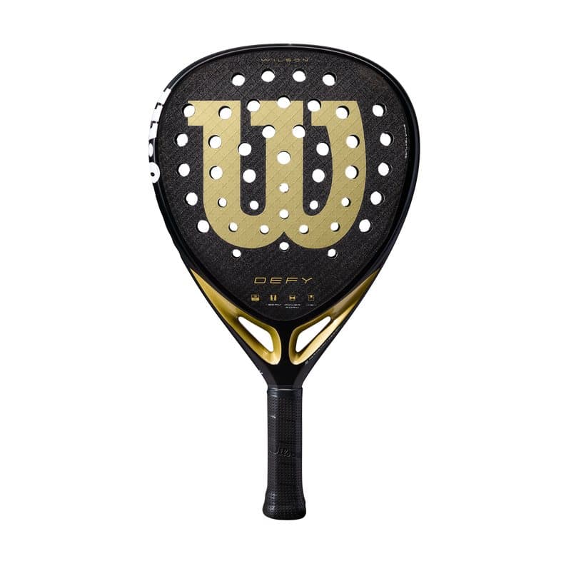 Wilson Defy V1 Padel-Schläger in Schwarz mit goldenem Wilson-Logo