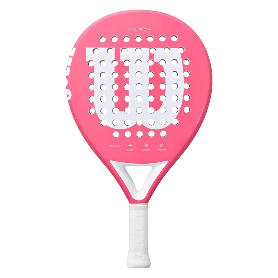 Wilson Elevate Coral Padel-Schläger in Koralle mit weißem Wilson-Logo und weißem Griff