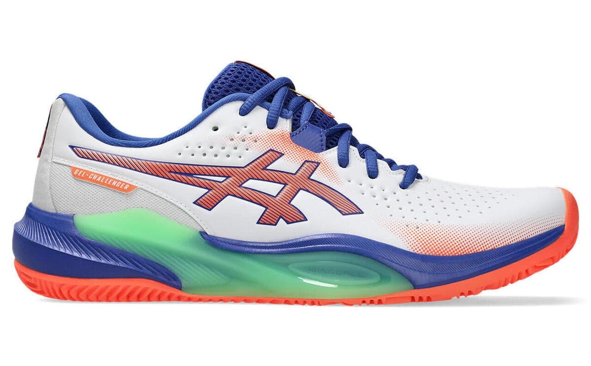 ASICS Gel-Challenger 15 Padel Herren-Padelschuh in Weiß mit korallfarbenen und blauen Akzenten